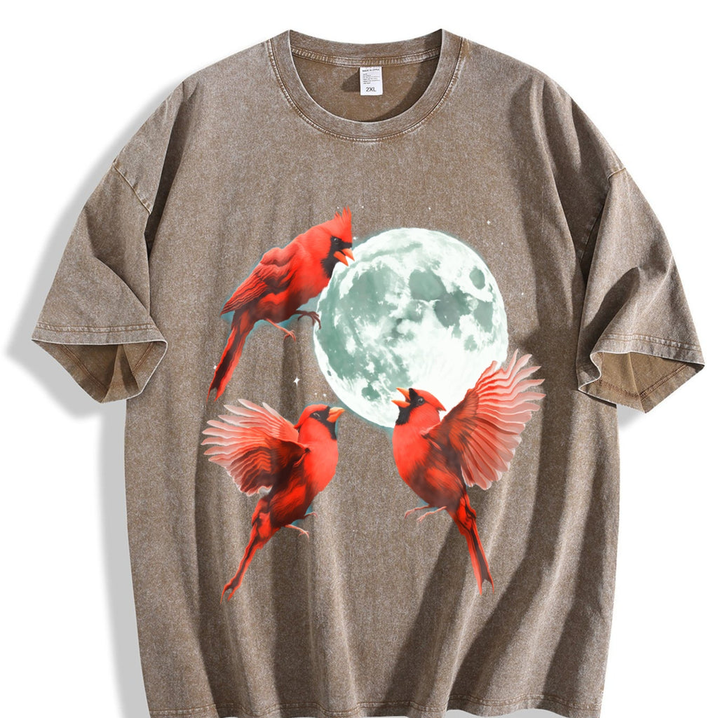 Red Cardinal Howling At Moon 90s Vintage Washed T-Shirt product image 3