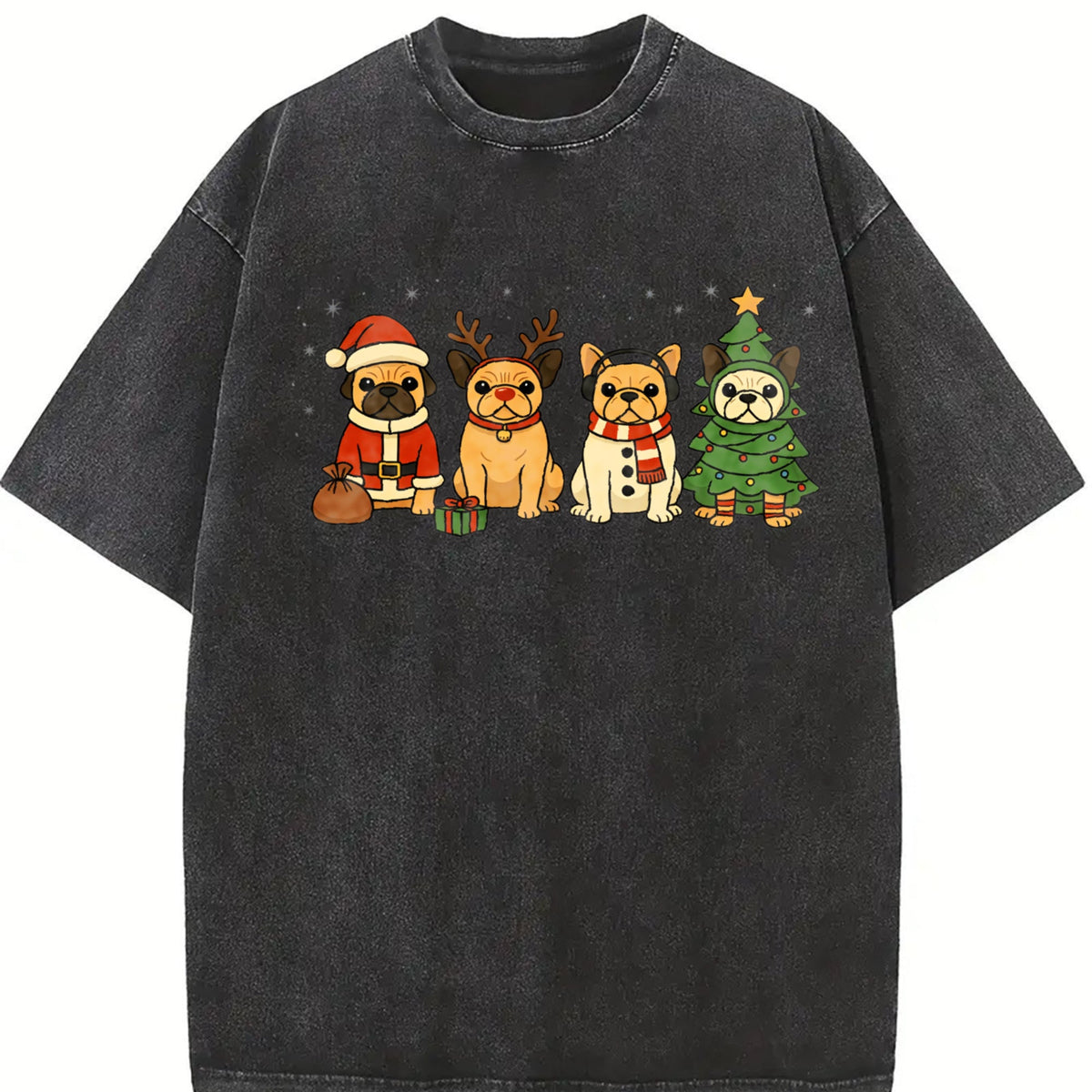 Christmas French Bulldog Vintage Washed T-Shirt product image 2