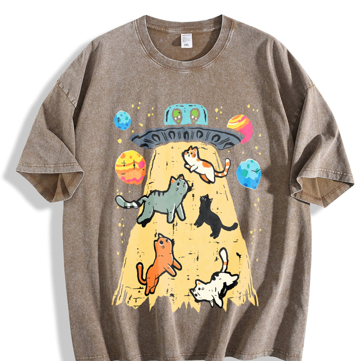 Summer UFO Takeaway Cute Cat Vintage Washed T-Shirt product image 3