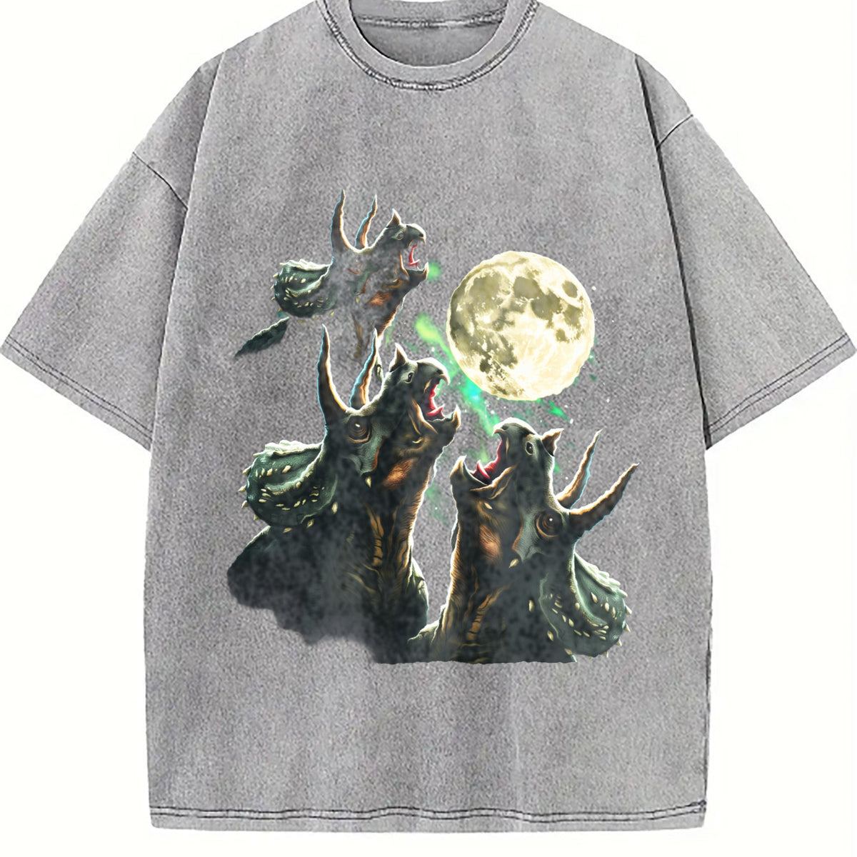 Triceratops Howling To Moon 90s Vintage Washed T-Shirt product image 5