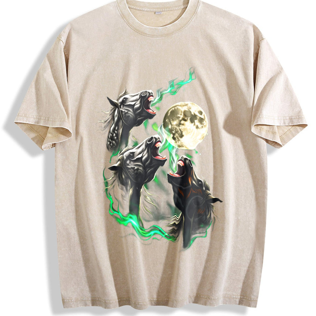 Horse Howling To Moon 90s Vintage Washed T-Shirt product image 1