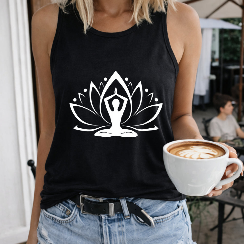 Racerback - Vibrant Pink With Black For Lotus & Meditation Women's Tank Top