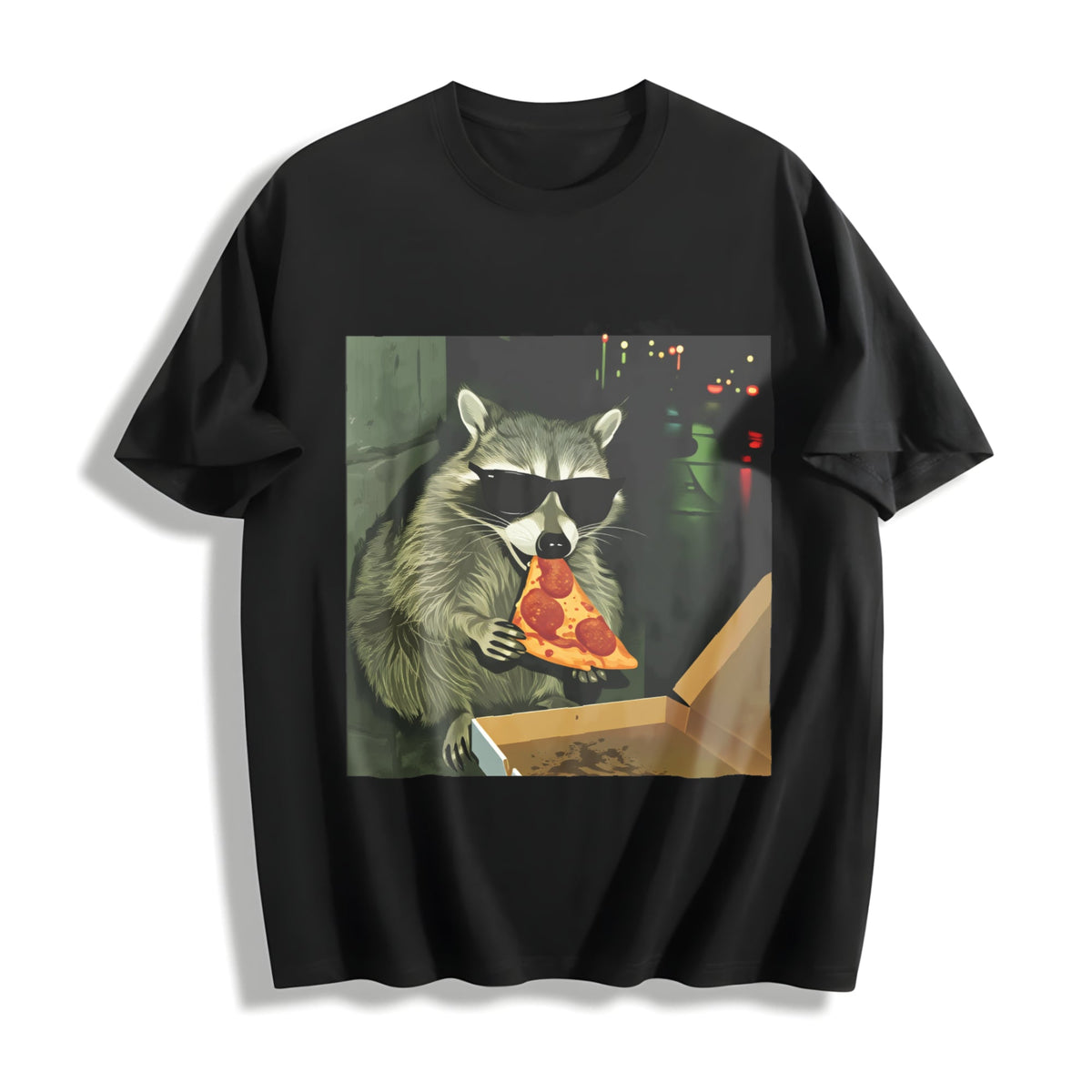Funny Raccoon Eating Pizza Cotton T-Shirt product image 1