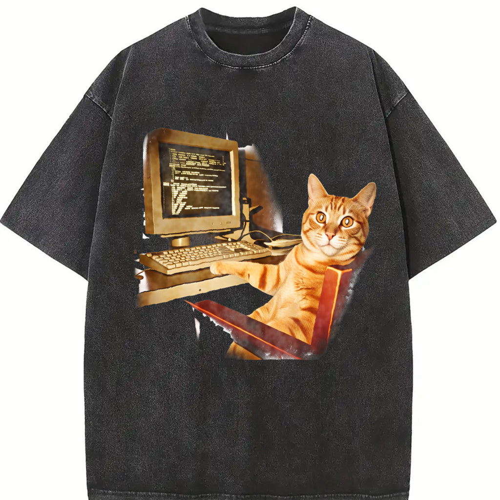 Funny Office Cat Working At Computer Meme Dtg Vintage product image 2