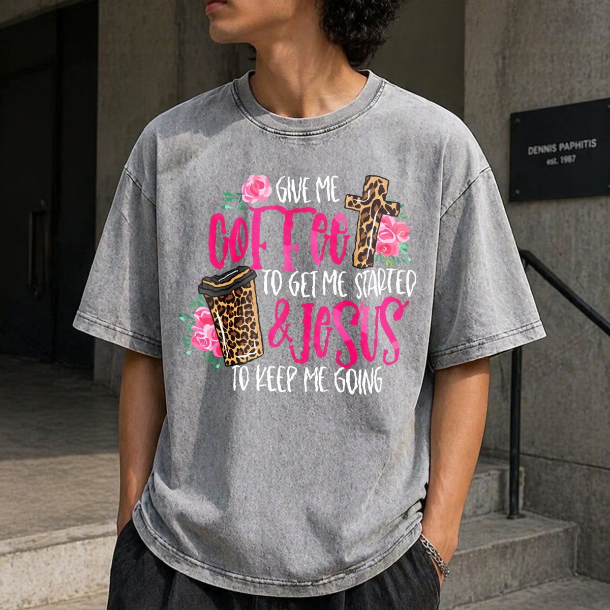 Funny Coffee & Faith - & Jesus Pink On Black Vintage Washed product image 5