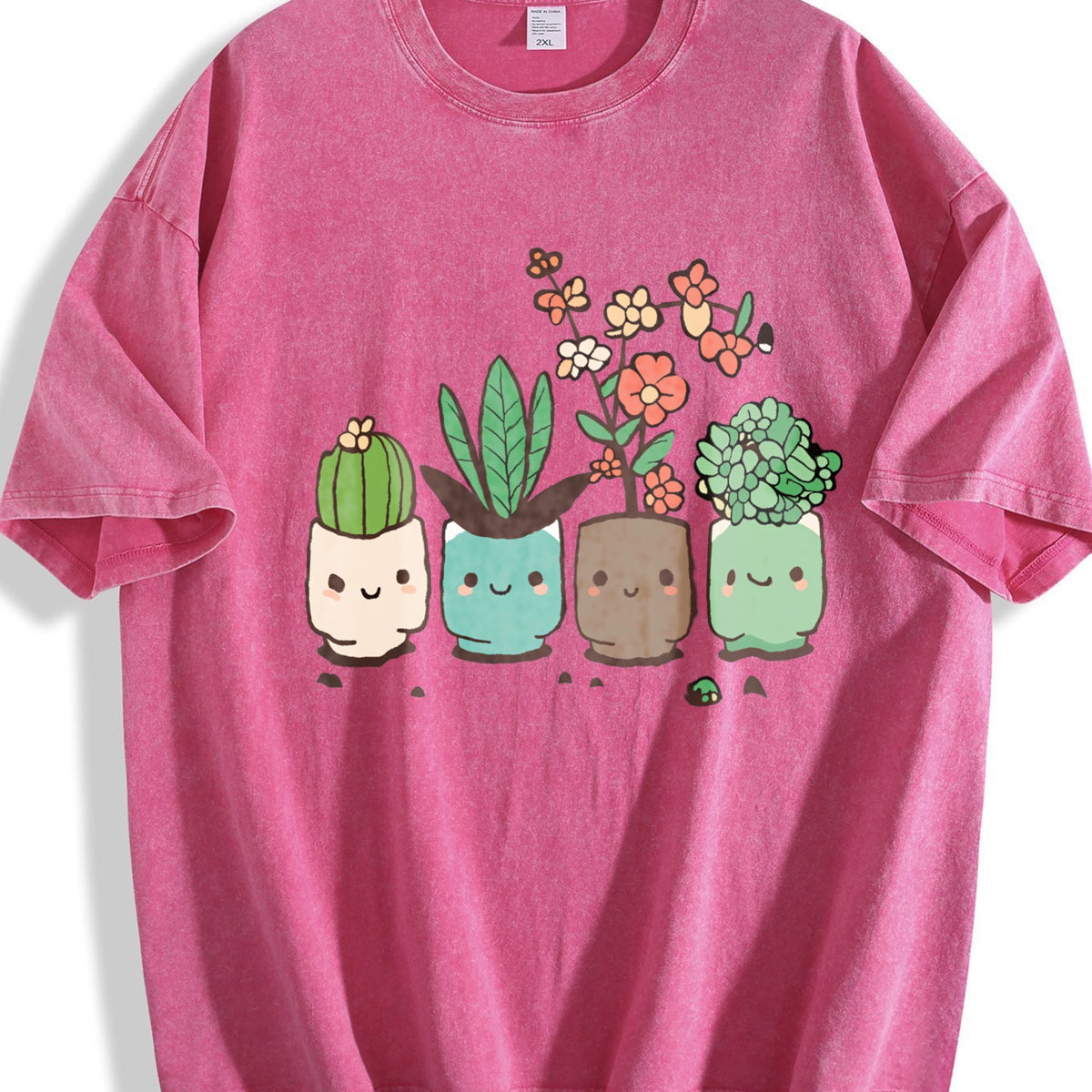 Cute Cartoon Potted Plant Vintage Washed T-Shirt product image 7