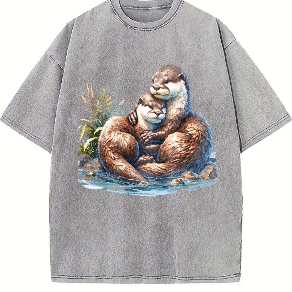 Two River Otters Cuddling Wilderness 90s Vintage Washed product image 5