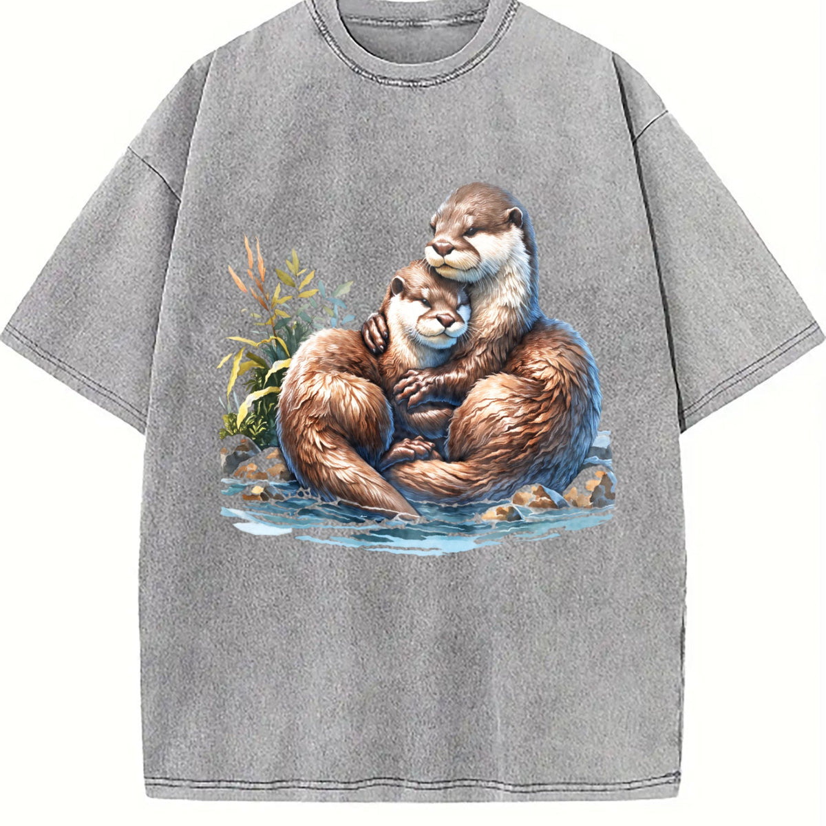 Two River Otters Cuddling Wilderness 90s Vintage Washed product image 5