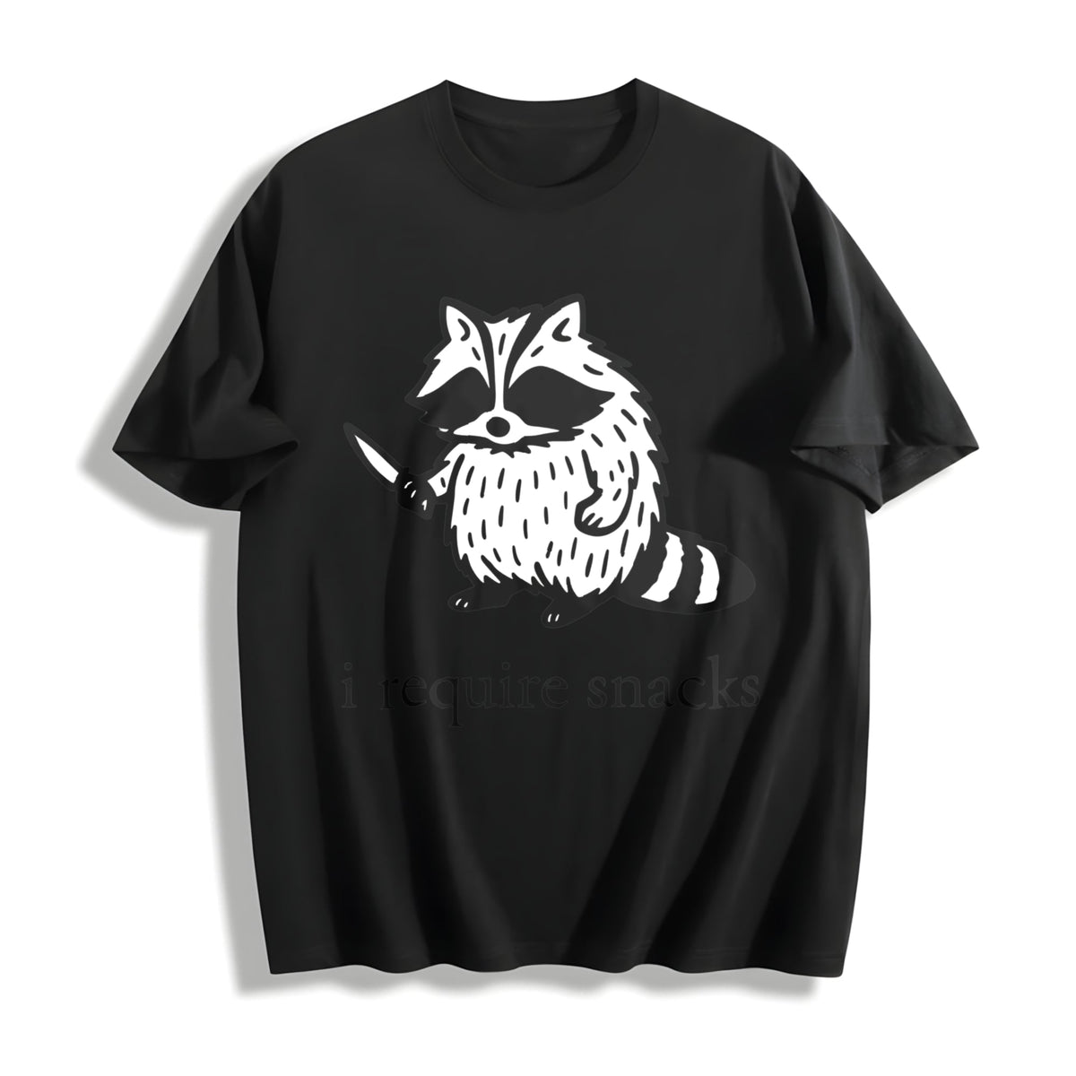 I Require Snacks Raccoon Funny Cotton T-Shirt product image 1
