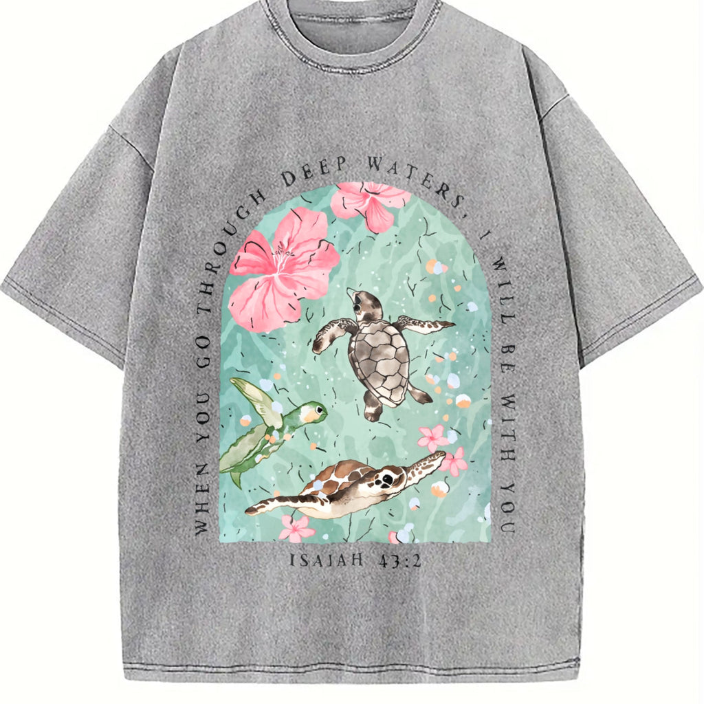Sea Turtle & Text I Will Be With You Vintage Washed T-Shirt product image 4
