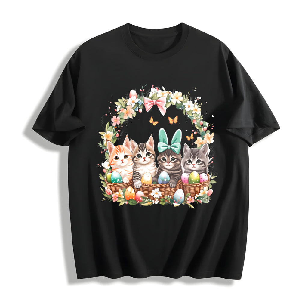Ladies' Summer Cat In Easter Basket Cotton T-Shirt product image 1