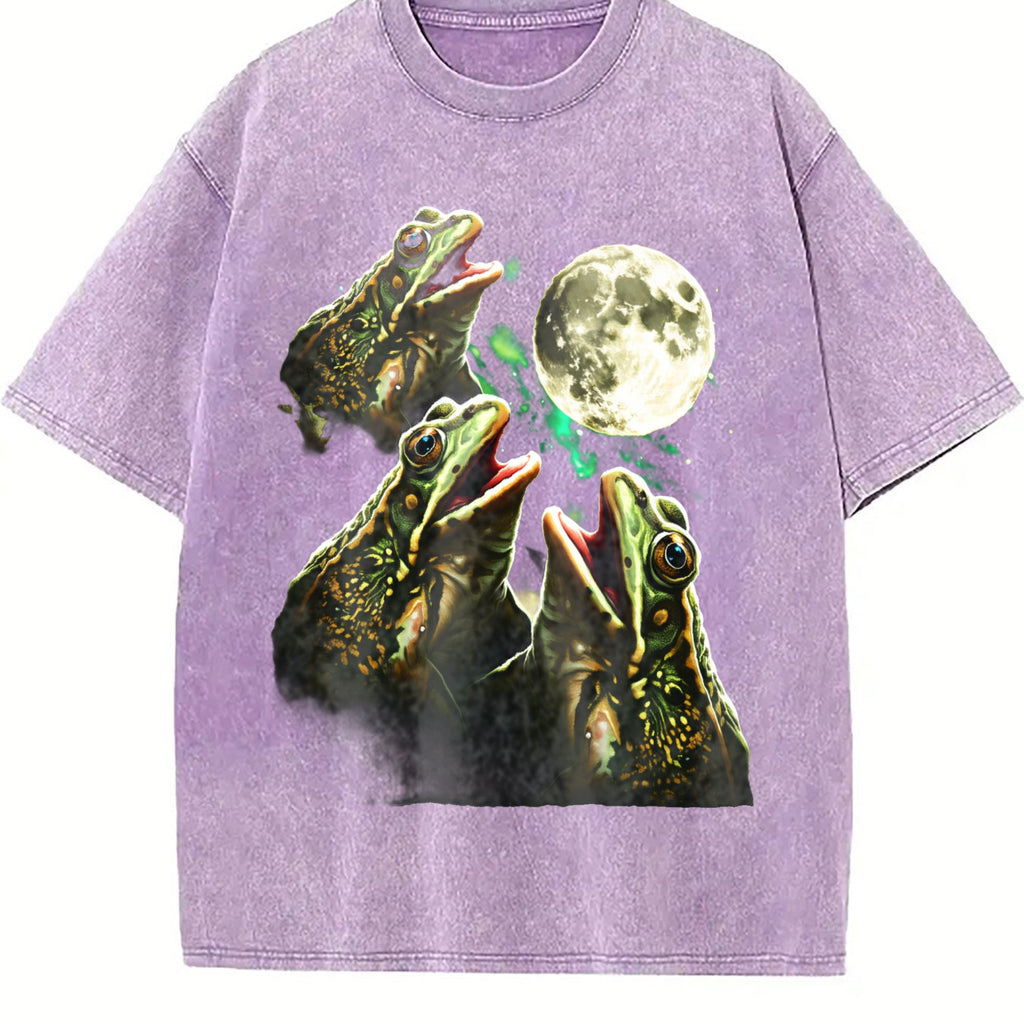 Frogs Howling To Moon 90s Vintage Washed T-Shirt product image 6