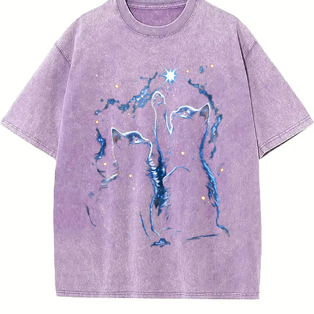Two Cats Playing Galaxy Vintage Washed T-Shirt product image 6