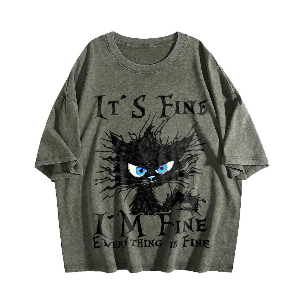 Funny It's Fine Sick Cat - With Vintage Washed T-Shirt product image 4