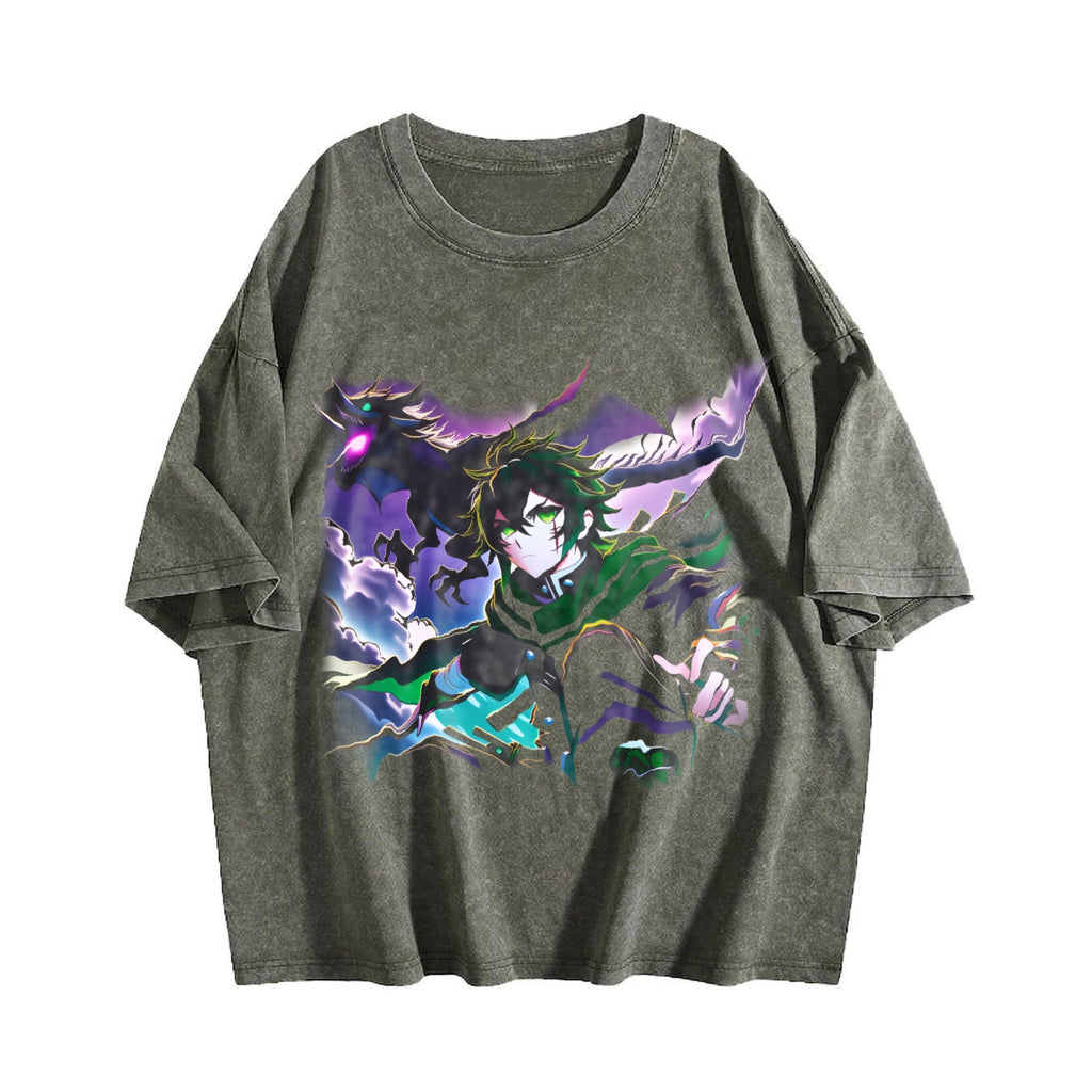 Anime X Dragon Halftone Vintage Washed T-Shirt product image 4