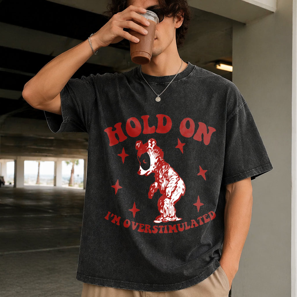 Hold On I'm Overstimulated Funny Vintage Washed T-Shirt product image 2
