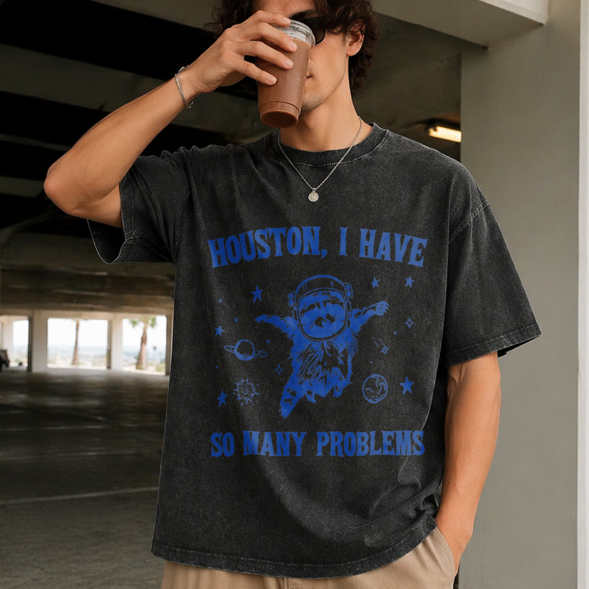Houston I Have So Many Problems Vintage Washed T-Shirt product image 2