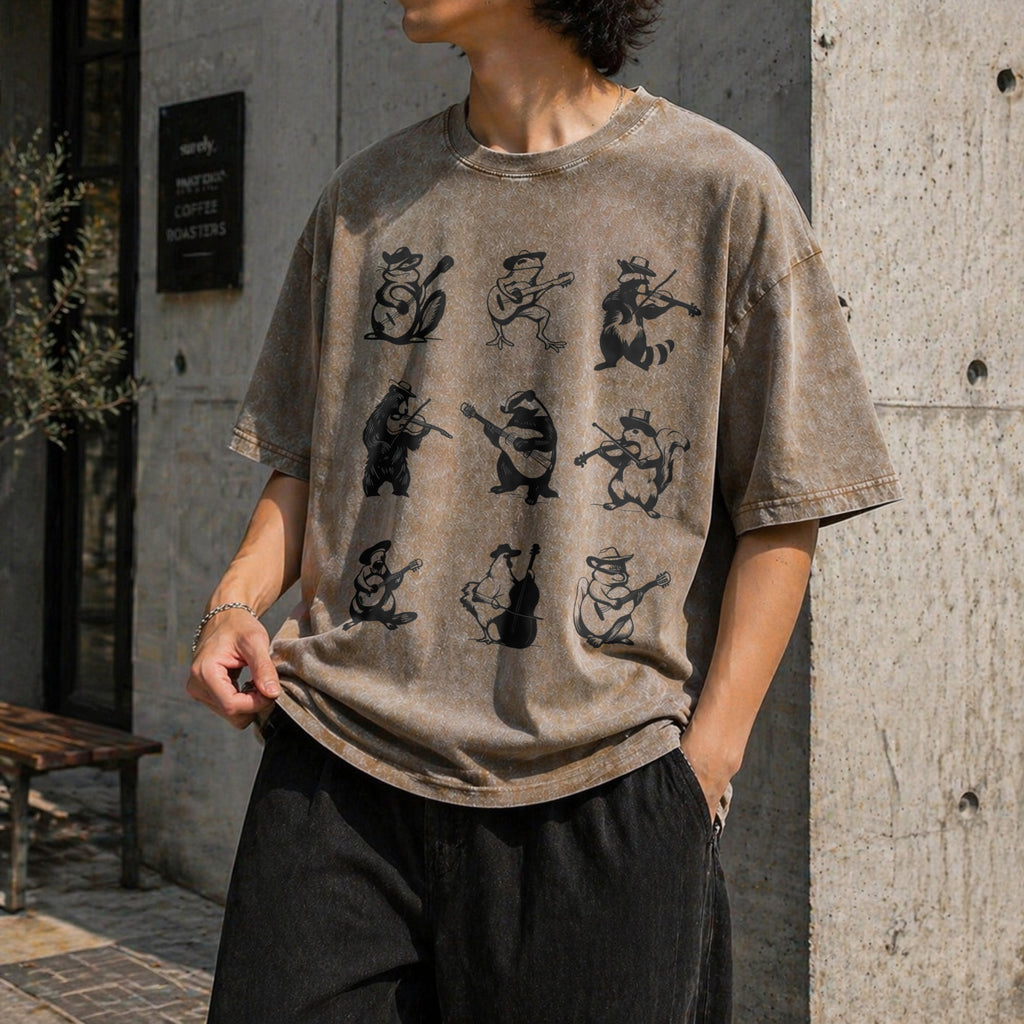 Animals Playing Music Funny Vintage Washed T-Shirt product image 3