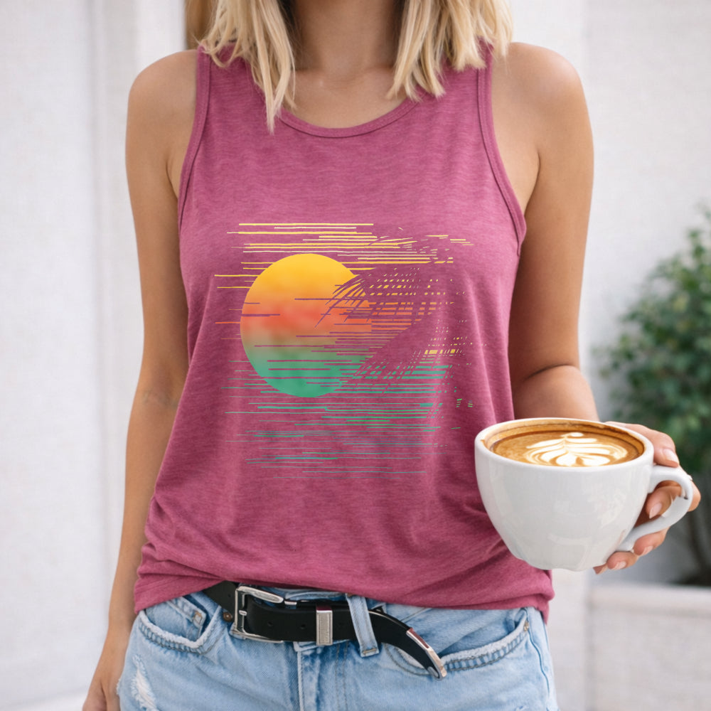 Inspired Coconut Tree & Sunrise Capcut Women's Tank Top