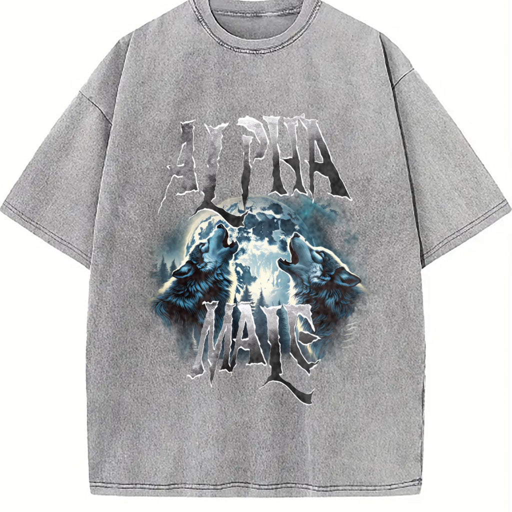 Alpha Male Wolf Howling Vintage Washed T-Shirt product image 5