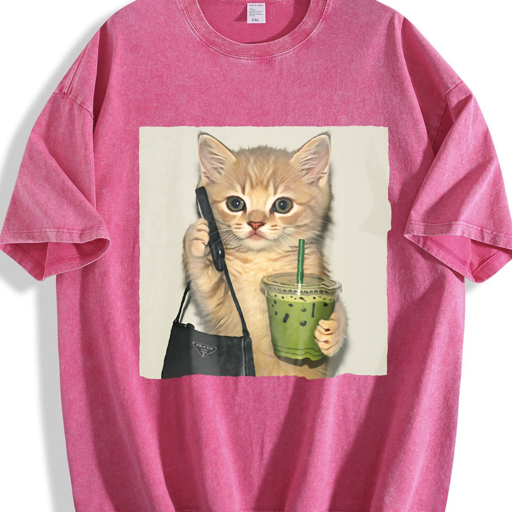 Cat And Drink Vintage Washed T-Shirt product image 5