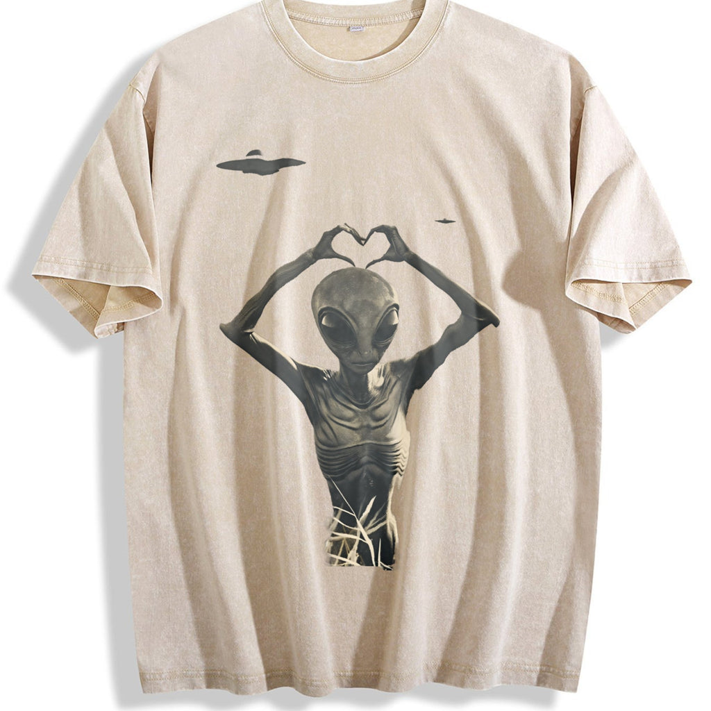 Alien Heart Hands UFO Vintage Washed T-Shirt product image 1