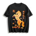 Golden Paper Cut Horse With Red Floral Cotton T-Shirt product image 1