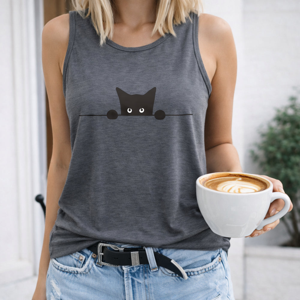 Racer With Black & White Cat - Summer Women's Tank Top