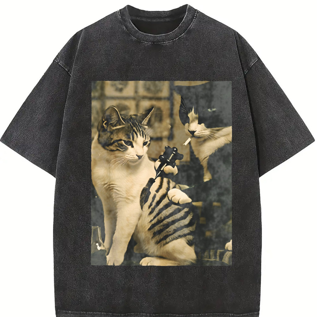 Cat Tattoo Artist at Work Vintage Washed T-Shirt product image 2