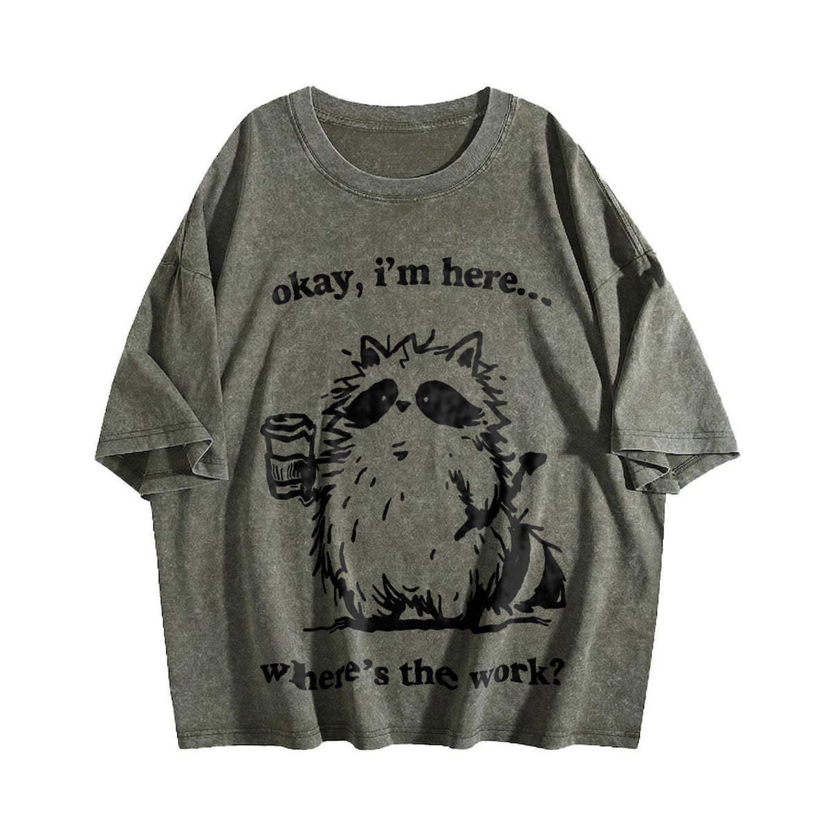 Cute Raccoon Work Coffee Vintage Washed T-Shirt product image 4