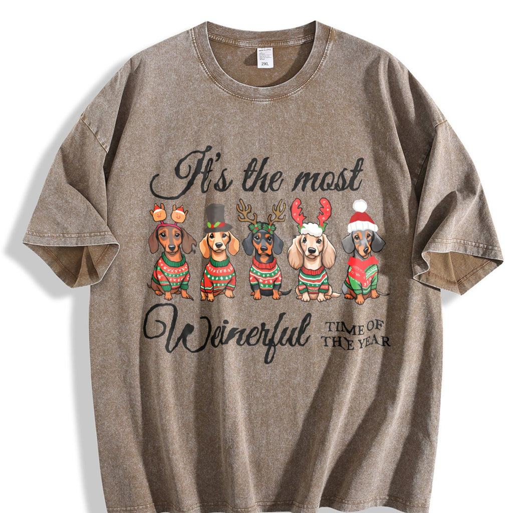 Dachshund Christmas Vintage Washed T-Shirt product image 3