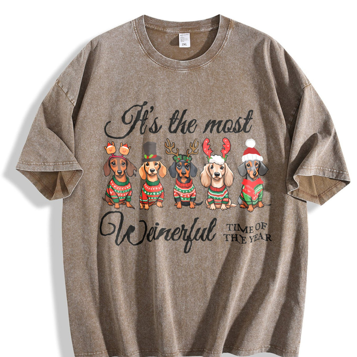 Dachshund Christmas Vintage Washed T-Shirt product image 3