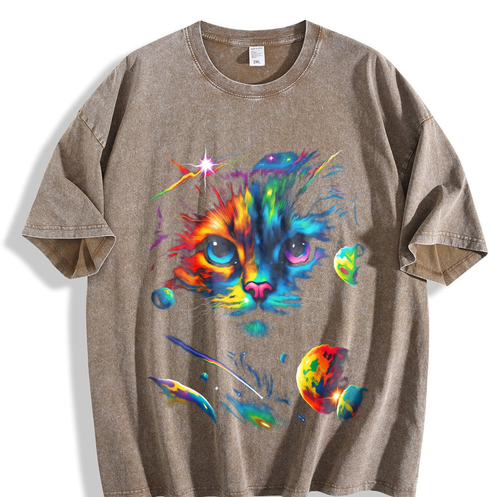 Cat Galaxy 90s Vintage Washed T-Shirt product image 3
