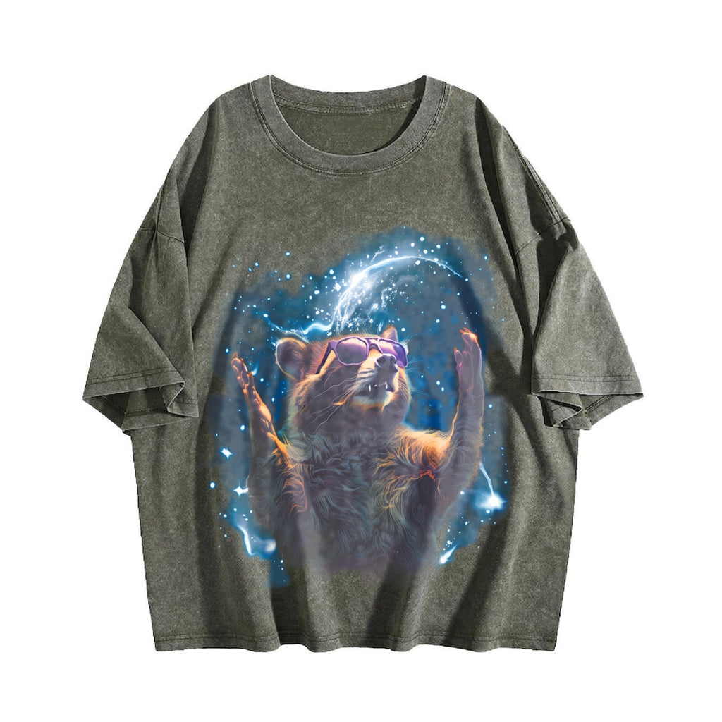 Alpha Raccoon In Space 90s Vintage Washed T-Shirt product image 4