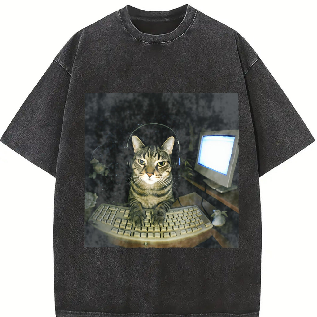 Wash Hacker Cat Meme Vintage Washed T-Shirt product image 2