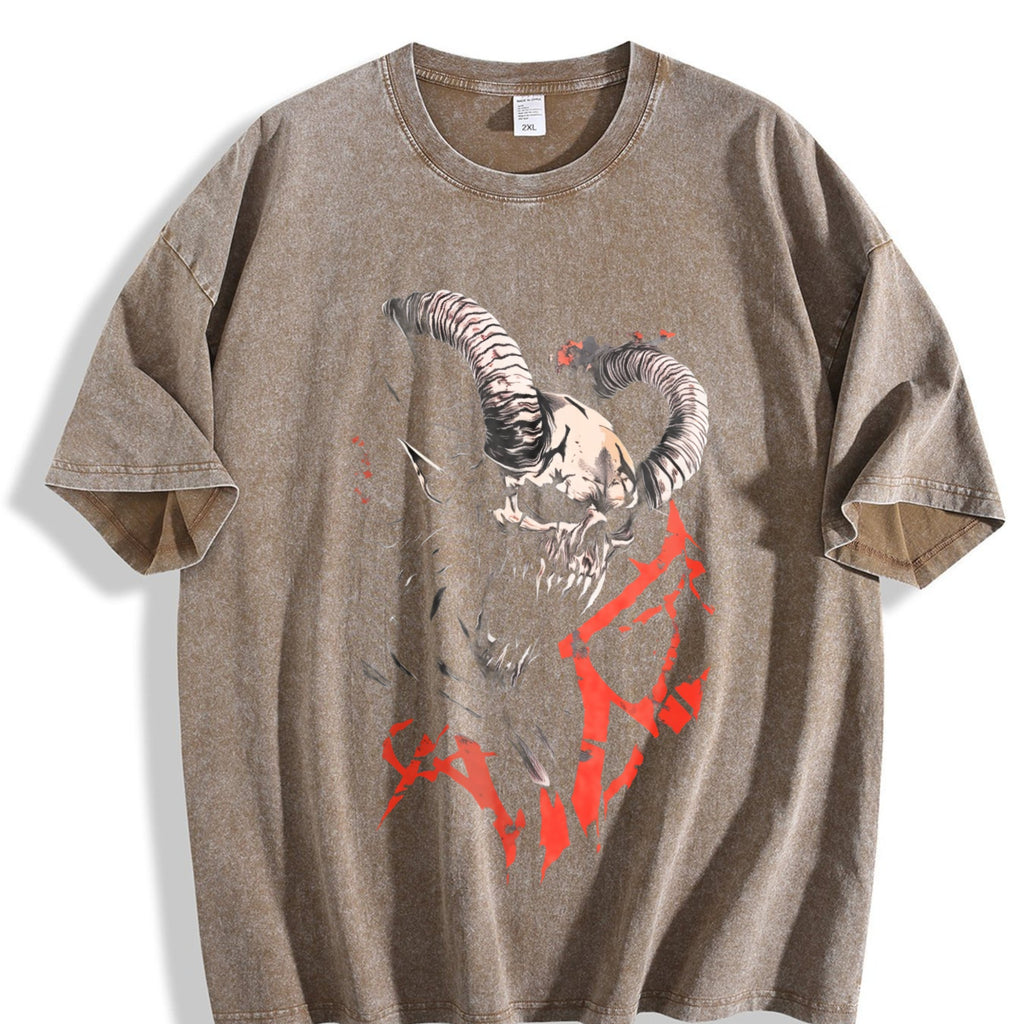 Ram Skull with Red Accents Vintage Washed T-Shirt product image 3