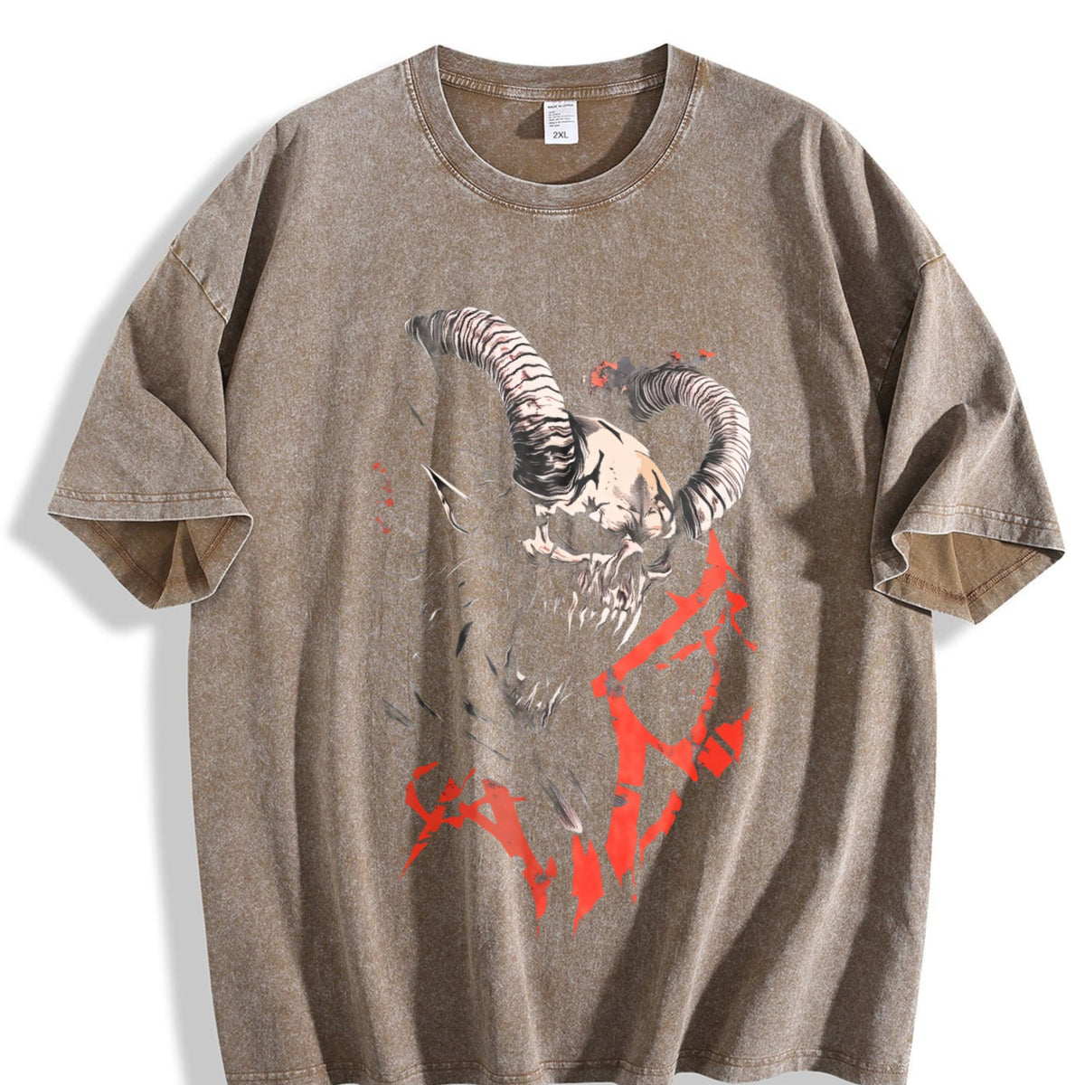 Ram Skull with Red Accents Vintage Washed T-Shirt product image 3
