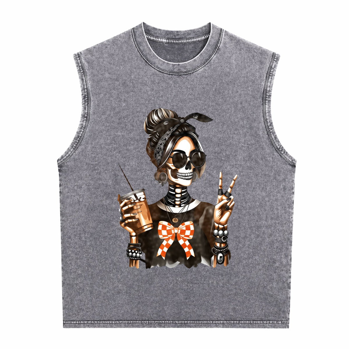 Skull Coffee For Edgy Skeleton Peace Sign Spring Summer Men's Washed Tank Top