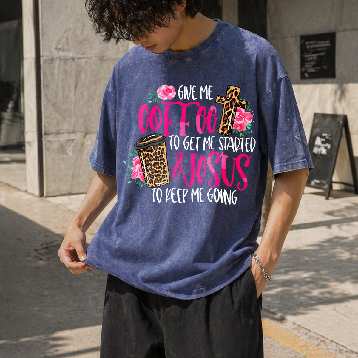 Funny Coffee & Faith - & Jesus Pink On Black Vintage Washed product image 8