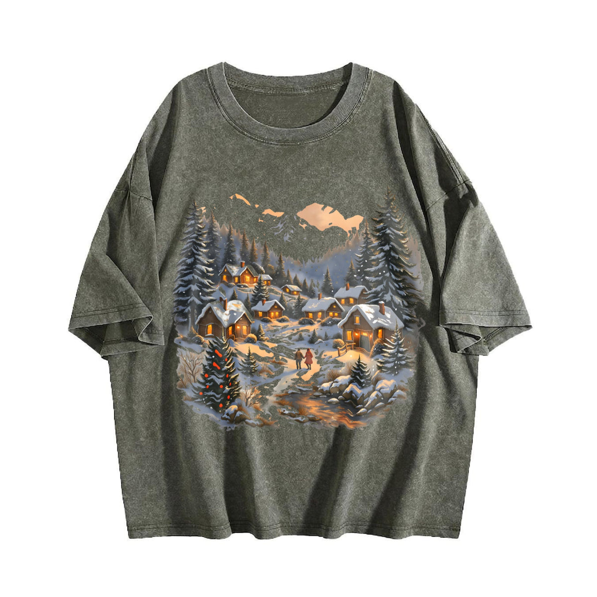 Christmas Winter Village Vintage Washed T-Shirt product image 4