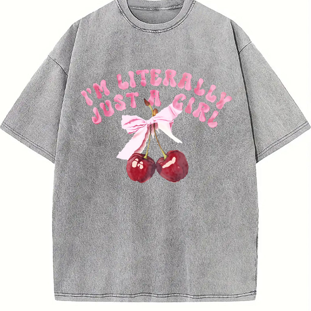 Fun Red Cherry I'm Literally Just A Girl Vintage Washed product image 4