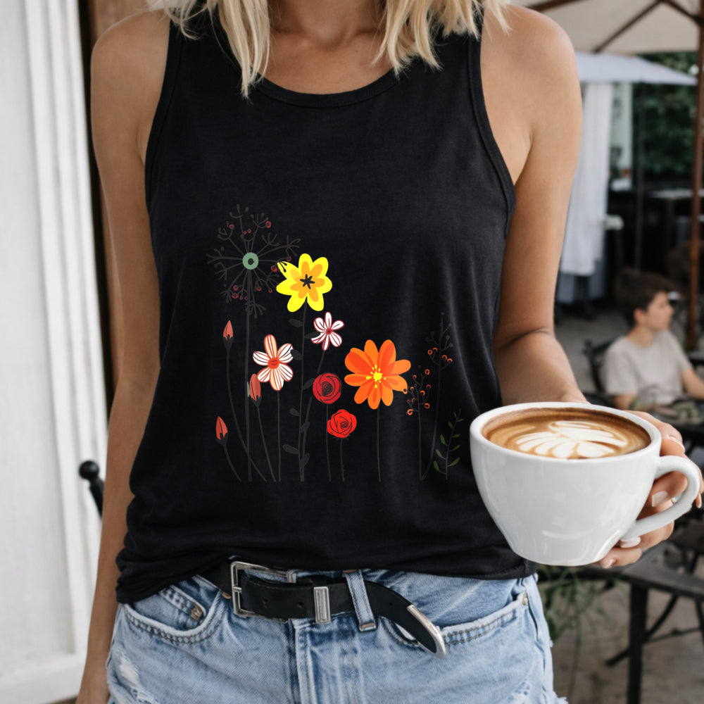 Racer With Cartoon Floral Women's Tank Top