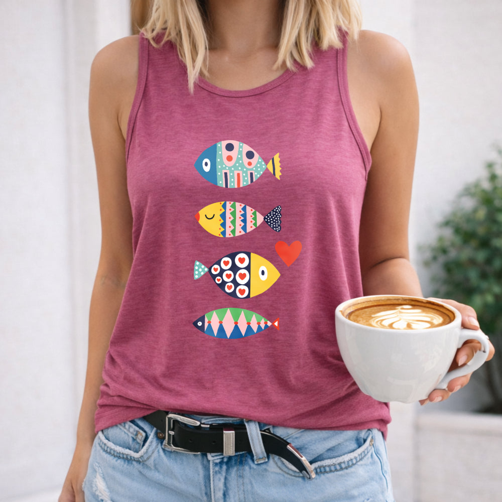 Colorful Fish and Heart Women's Tank Top