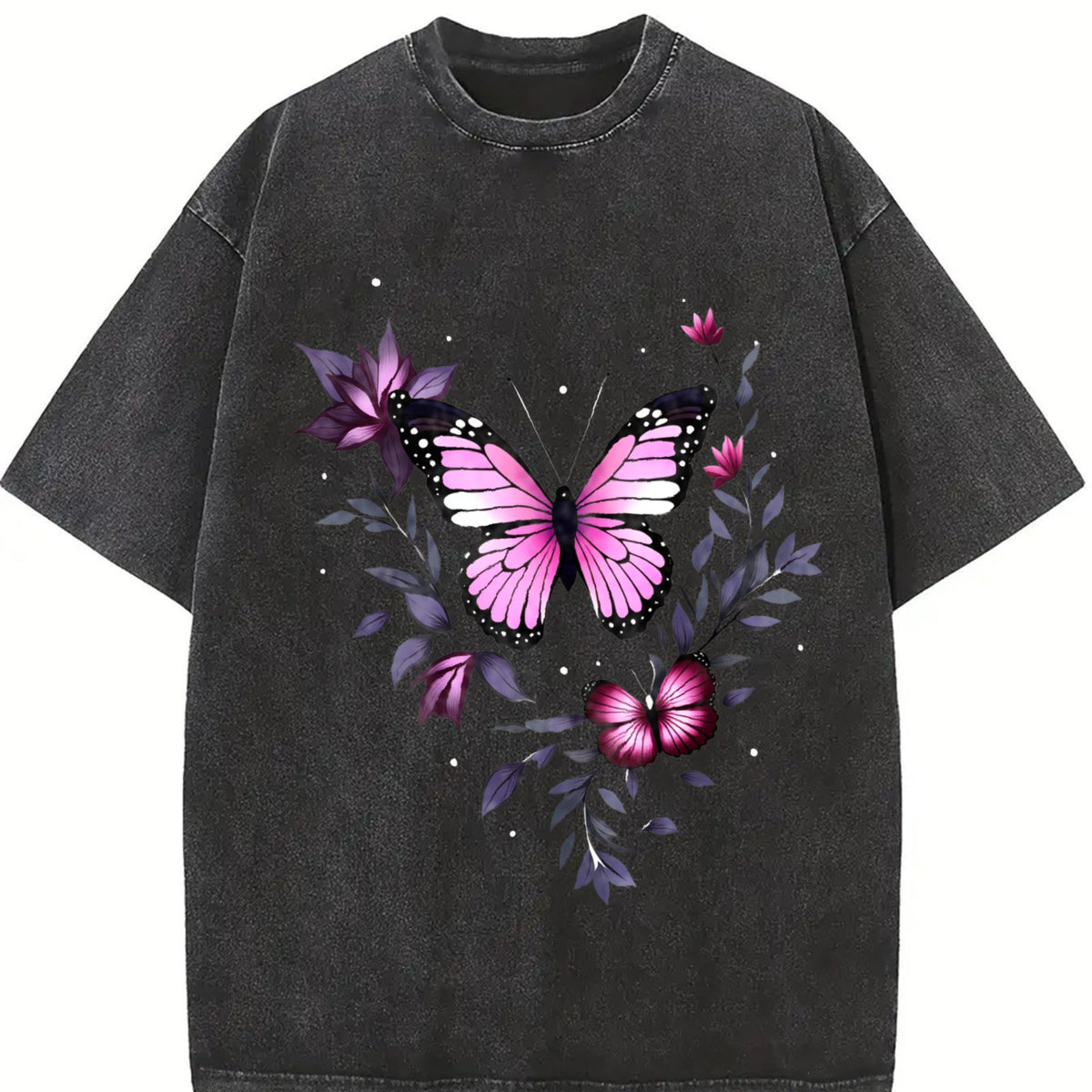 Pink Butterfly and Wildflowers Vintage Washed T-Shirt product image 2