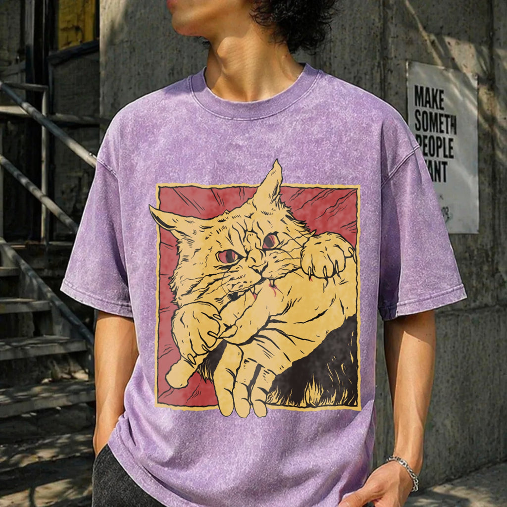 Cat Bite Anime Vintage Washed T-Shirt product image 6