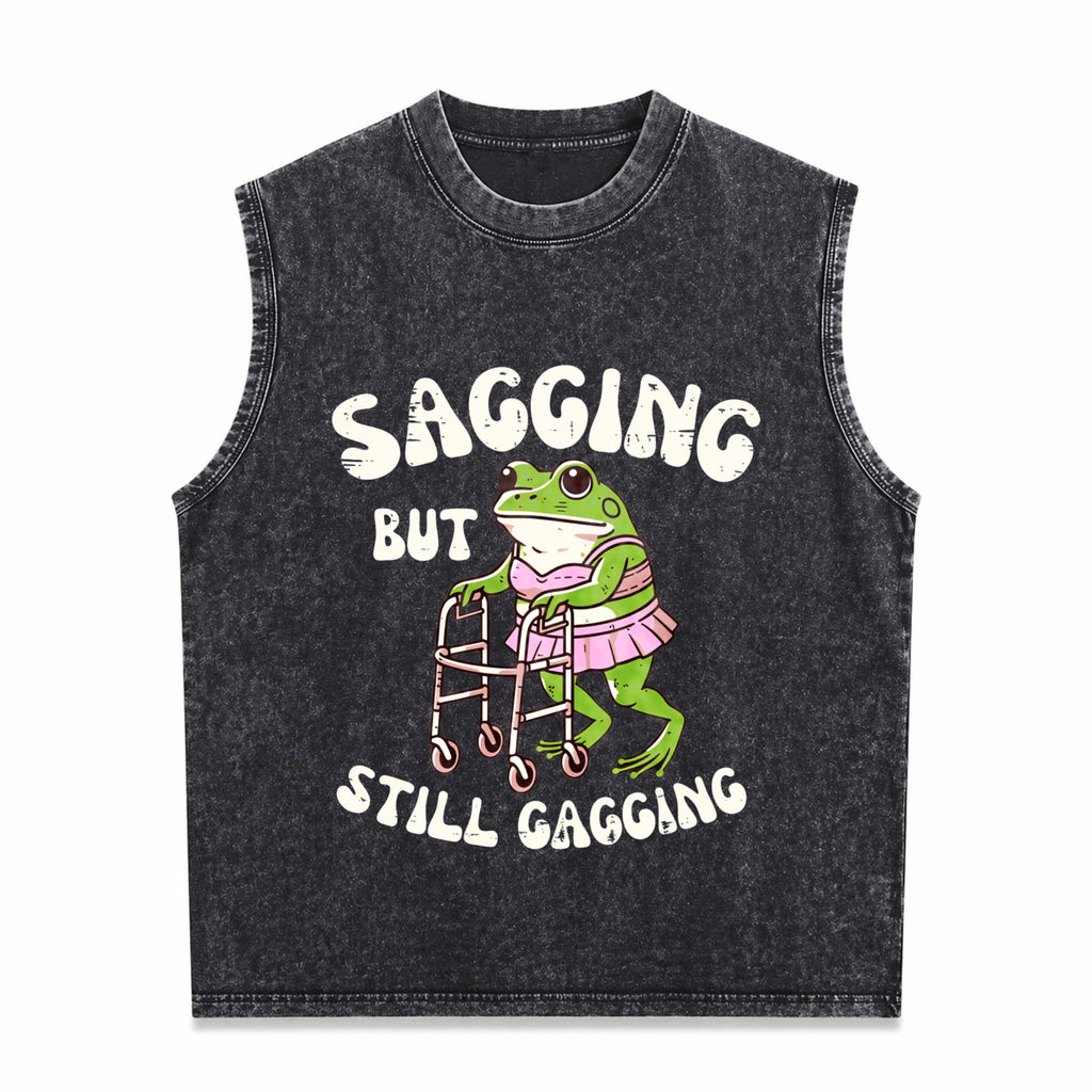 Sagging But Still Gagging Frog Funny Cringe Meme Men's Washed Tank Top