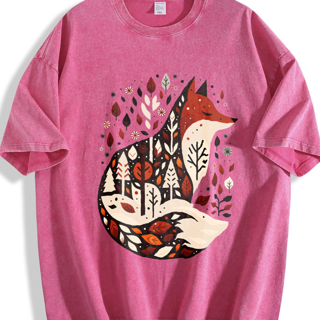 Folk Art Bohemian Fox And Tree Summer Vintage Washed T-Shirt product image 7