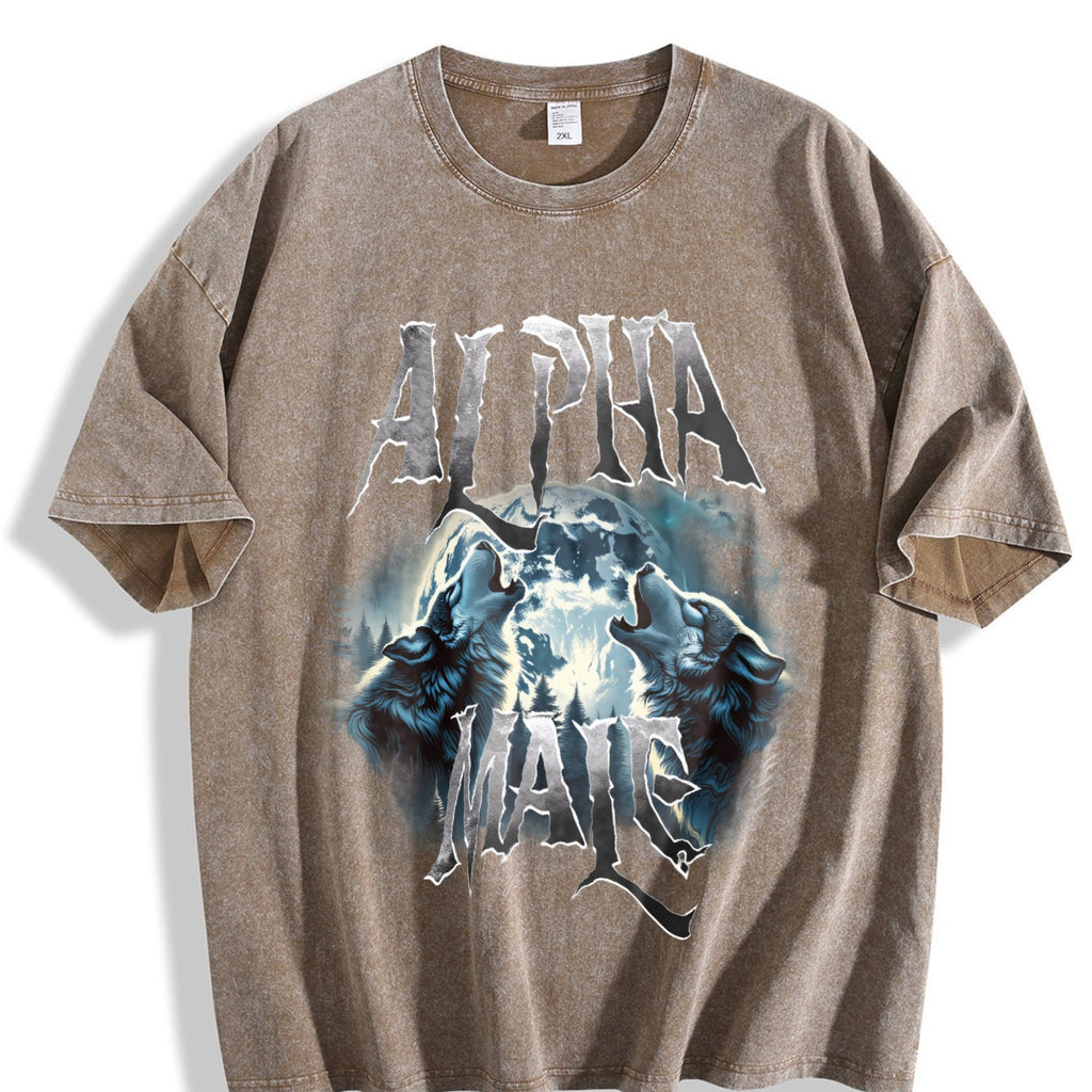 Alpha Male Wolf Howling Vintage Washed T-Shirt product image 3