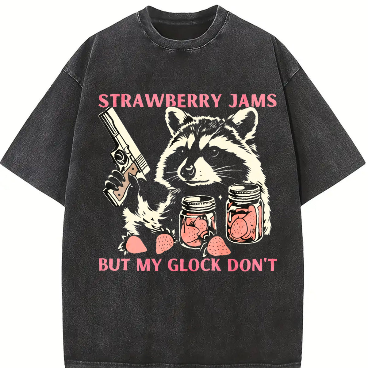 Funny Cute Raccoon With Strawberry Jams And Pewpew Vintage product image 2