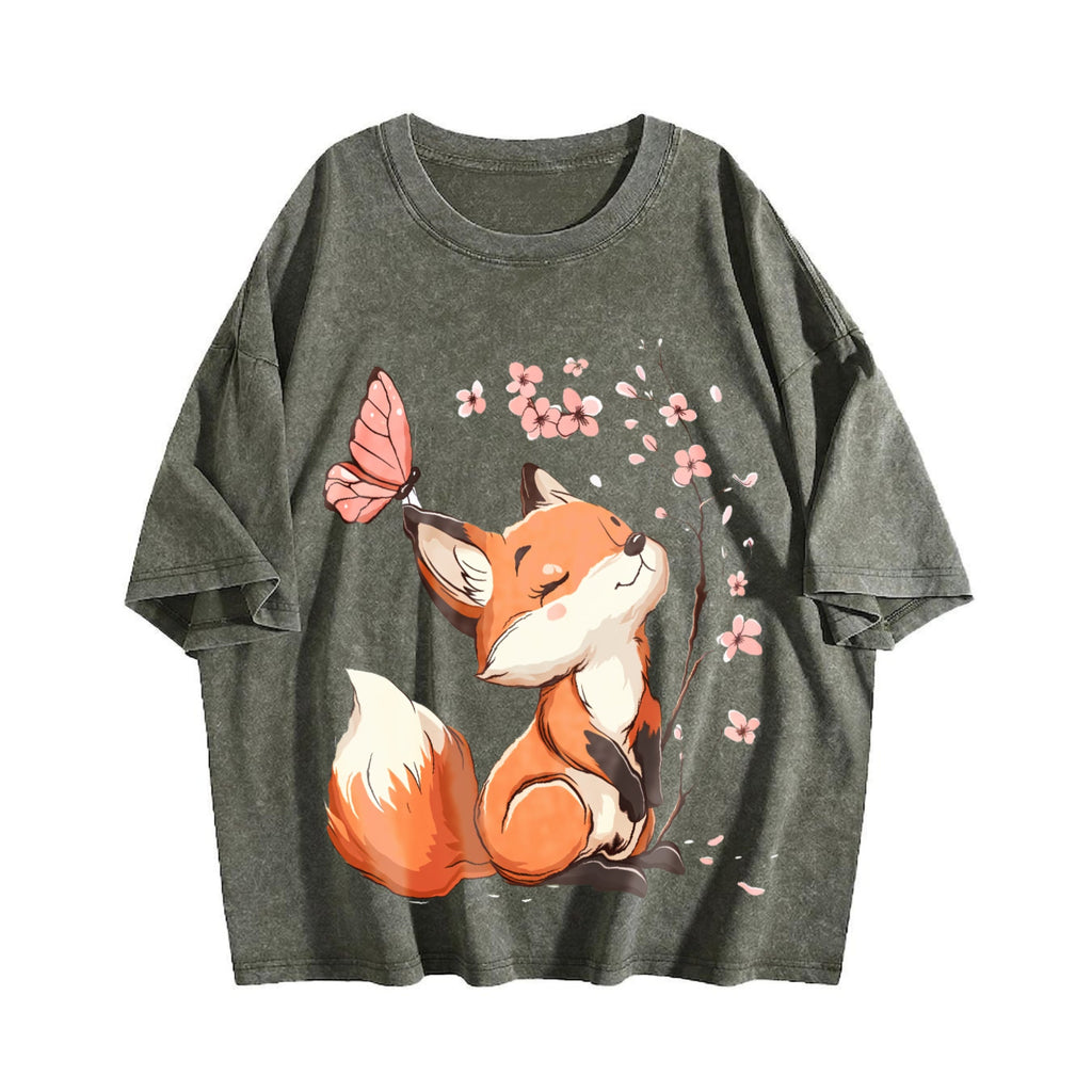 Summer Floral Butterfly Fox Vintage Washed T-Shirt product image 4
